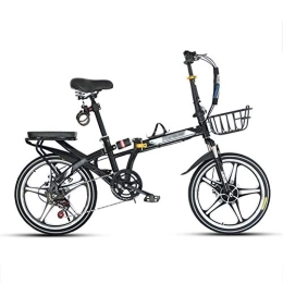 JHNEA Bike JHNEA 16 Inch Folding Bike, 7 Speed Low Step-Through Steel Frame Foldable Compact Bicycle with Rack Comfort Saddle and Fenders Urban Riding and Commuting, Black-B