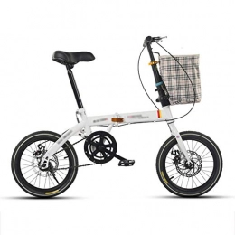 JHNEA Bike JHNEA 16 Inch Folding Bike, Single Speed Low Step-Through Steel Frame Foldable Compact Bicycle with Carrying Bag and Comfort Saddle Urban Riding and Commuting, White