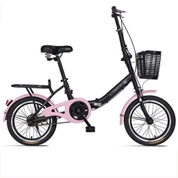 JHNEA Bike JHNEA 16 Inch Folding Bike, Single Speed Low Step-Through Steel Frame Foldable Compact Bicycle with Comfort Saddle and Rack for Adults, Pink