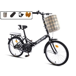 JHNEA Folding Bike JHNEA 16 Inch Folding Bike, Single Speed Low Step-Through Steel Frame Foldable Compact Bicycle with Comfort Saddle Carrying Bag and Rack, Black-A
