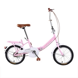 JHNEA Bike JHNEA 16 Inch Folding Bike, Single Speed Low Step-Through Steel Frame Foldable Compact Bicycle with Rack Comfort Saddle Urban Riding and Commuting, Pink