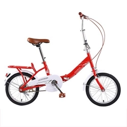 JHNEA Folding Bike JHNEA 16 Inch Folding Bike, Single Speed Low Step-Through Steel Frame Foldable Compact Bicycle with Rack Comfort Saddle Urban Riding and Commuting, Red