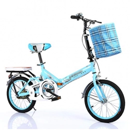 JHNEA Bike JHNEA 16 Inch Single Speed Folding Bike, Low Step-Through Steel Frame Foldable Compact Bicycle with Rack and Carrying Bag Urban Riding and Commuting, Blue-B