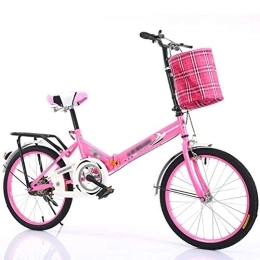 JHNEA Folding Bike JHNEA 16 Inch Single Speed Folding Bike, Low Step-Through Steel Frame Foldable Compact Bicycle with Rack and Carrying Bag Urban Riding and Commuting, Pink-A