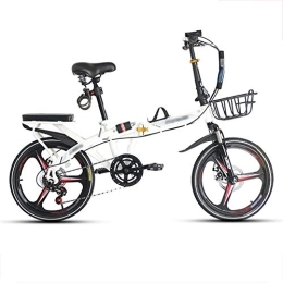 JHNEA Bike JHNEA 20 Inch Folding Bike, 7 Speed Low Step-Through Steel Frame Foldable Compact Bicycle with Rack Comfort Saddle and Fenders Urban Riding and Commuting, White-B