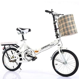 JHNEA Folding Bike JHNEA 20 Inch Single Speed Folding Bike, Low Step-Through Steel Frame Foldable Compact Bicycle with Rack and Carrying Bag for Adults, White-A