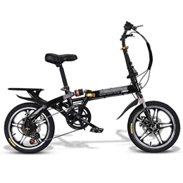 JHNEA Bike JHNEA Folding Bike, 16 Inch 7 Speed Low Step-Through Steel Frame Foldable Compact Bicycle with Rack Comfort Saddle and Fenders for Adults, Black-C