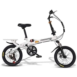 JHNEA Folding Bike JHNEA Folding Bike, 16 Inch 7 Speed Low Step-Through Steel Frame Foldable Compact Bicycle with Rack Comfort Saddle and Fenders for Adults, White-D