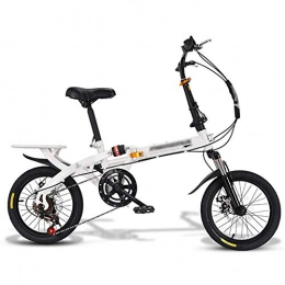 JHNEA Folding Bike JHNEA Folding Bike, 20 Inch 7 Speed Low Step-Through Steel Frame Foldable Compact Bicycle with Rack Comfort Saddle and Fenders for Adults, White-D