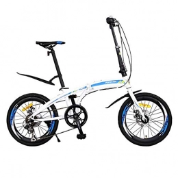 Jinan Folding Bike Jinan 20 Inch 7-speed Folding Bike Double Disc Brake High Knife Ring Tires Men And Women Students Adult Lightweight Bicycle White Blue / Black Green (Color : White Blue, Size : 20 Inch)