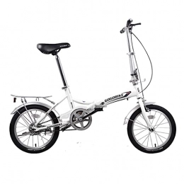 JINDAO Bike JINDAO foldable bicycle Single-speed folding bicycle aluminum alloy 16 inches, adjustable seat height, shelf, rear brake, load 90kg (Color : White)