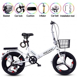 Jjwwhh Bike Jjwwhh 20 Inch Folding Mountain Bike, Damping Bicycle Unisex With High Resistance Spring, Strong Bearing Capacity, Safe And Sensitive Brake / white / Variable speed