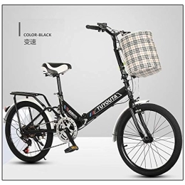 JKNMRL Folding Bike JKNMRL Variable Speed Bicycle, Adjustable Speed Bicycle, Shock Absorption Bicycle, Folding Bicycle, with 1-6 Speed for Students and Office Workers, Black