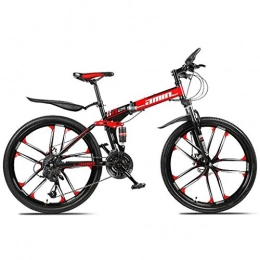 JLFSDB Bike JLFSDB Mountain Bike, 26'' Inch Foldable Bicycles 21 / 24 / 27 Speeds Women / Men MTB Lightweight Carbon Steel Frame Full Suspension (Color : Red, Size : 21speed)