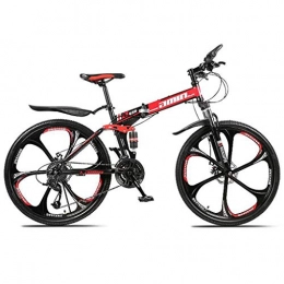 JLFSDB Bike JLFSDB Mountain Bike, 26 Inch Foldable Bicycles 21 / 24 / 27 Speeds Women / Men MTB Lightweight Carbon Steel Frame Full Suspension (Color : Red, Size : 24speed)