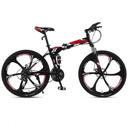 JLFSDB Bike JLFSDB Mountain Bike, 26 Inch Foldable Hardtail Bicycles, Full Suspension And Dual Disc Brake, Carbon Steel Frame (Color : Red, Size : 21-speed)