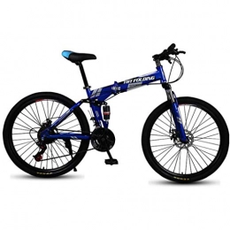JLFSDB Folding Bike JLFSDB Mountain Bike 26 Inch Foldable Mountain Bicycles 21 / 24 / 27 Speeds Lightweight Aluminium Alloy Frame Full Suspension Disc Brake Spoke Wheel (Color : Blue, Size : 24speed)