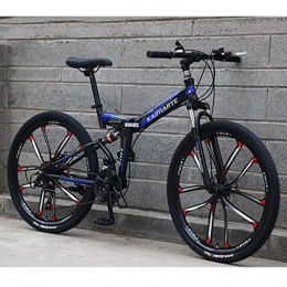 JLFSDB Bike JLFSDB Mountain Bike, 26 Inch Unisex Foldable Mountain Bicycles Lightweight Carbon Steel Frame 21 / 24 / 27 Speeds Full Suspension (Color : Blue, Size : 21speed)