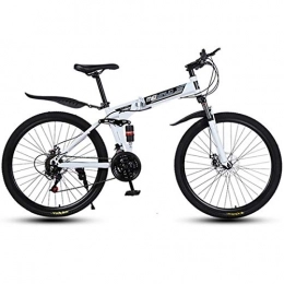 JLFSDB Bike JLFSDB Mountain Bike, Foldable Bicycles, Carbon Steel Frame, Full Suspension Dual Disc Brake, 26inch Spoke Wheels (Color : White, Size : 21-speed)