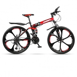 JLFSDB Bike JLFSDB Mountain Bike, Foldable Hardtail Bicycles, Dual Disc Brake And Double Suspension, Carbon Steel Frame (Color : Red, Size : 24-speed)