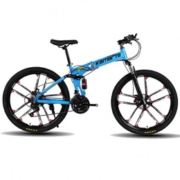 JLFSDB Bike JLFSDB Mountain Bike Foldable Mountain Bicycle, Women & Men, 21 / 24 / 27 Speeds, 26"Carbon Steel Frame, Full Suspension, Disc Brake (Color : Blue, Size : 27speed)