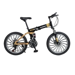 Jrechio Bike Jrechio 20 Inch Folding Bike 7-speed Student Mountain Bike with Front and Rear Mechanical Brakes for Boys and Girls (Color : Gold) sunyangde