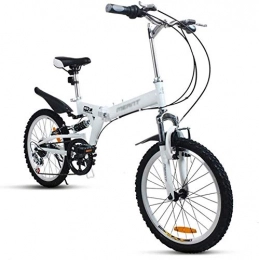 Jue Folding Bike Jue Folding Bikes Fast Loading Ultra-portable Bicycle Outdoor Riding Folding Bicycle High Carbon Steel Frame Double Disc Brakes Double Shock Mountain Bike (Color : White, Size : 20inches)
