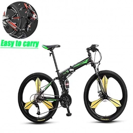June Bike June 26 Inch Mountain Folding Bike Adult Double Shock Absorber Soft Tail 27 Speeds For Off Road Bicycles, Disc Brake And Fork Suspension, Green, Green