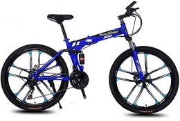 June Folding Bike June Adult Mountain Bike Folding 21 / 24 / 27 Speeds Off-Road Bike 26-inch Magnesium Alloy Wheel Bicycles With Shock Absorber Front Disc And Disc Brake, Blue, 21S Red1