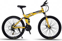 June Bike June Adult Mountain Bike Folding 21 / 24 / 27 Speeds Off-Road Bike 26-inch Magnesium Alloy Wheel Bicycles With Shock Absorber Front Disc And Disc Brake, Blue, Yellow-21S