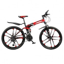 JXXU Folding Bike JXXU 26 Inch Men's Folding Mountain Bikes, High-carbon Steel Hardtail Mountain Bike, Mountain Bicycle With Front Suspension Adjustable Seat, 21 Speed(Color:red, Size:10cutter wheel)