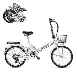 JYTFZD Folding Bike JYTFZD WENHAO Folding Adult Bicycle, 20-inch 6-speed Finger-shift Speed Adjustable Seat, Rear Shock Absorber Spring, Comfortable and Portable Commuter Bike (Color : White)