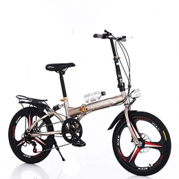 JYTFZD Bike JYTFZD WENHAO Folding Bike Unisex Alloy City Bicycle 20" with Adjustable Handlebar & Seat 6 speed, comfort Saddle Lightweight for Adults Men Women Teens Ladies Shopper, Disc brake (Color : Metallic)