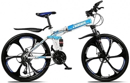 JZTOL Folding Bike JZTOL 26 Inch Full Suspension Mountain Bike 21 / 24 / 27 / 30 Speed Double Shock Absorber One Wheel Folding High Carbon Steel Double Disc Brake Bicycle (Color : A2, Size : 21 Speed)