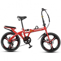 KaiKai Bike KaiKai Variable-Speed Disc Brake Bicycle, Folding Integrated Wheel 20-Inch Adult Ultra-Light Portable Student Bicycle, Travel Bike, Road Bikes, White (Color : Red)