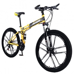KANULAN Folding Bike KANULAN 27 Speeds Yellow Bikes Mountain Bike, Fast Folding Ergonomic Lightweight, Anti Slip Wear Resistant, For Men Or Women, With Wheel Dual T