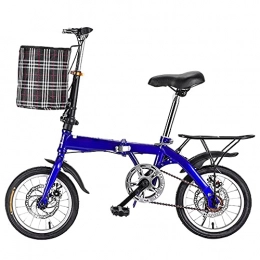 KANULAN Folding Bike KANULAN Mountain Bike Bicycle Blue Folding Bike Variable Speed Adjustable Saddle, Handlebar, Wear-resistant Tires, Thickened High Carbon Steel Frame With Basket T(Size:20 inches)
