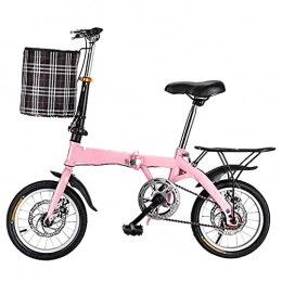 KANULAN Folding Bike KANULAN Mountain Bike Pink Bicycle Variable Speed Adjustable Saddle, Handlebar, Wear-resistant Tires, Thickened High Carbon Steel Frame With Basket Folding Bike T(Size:16 inches)
