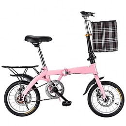 KANULAN Folding Bike KANULAN Mountain Bike Pink Bicycle Variable Speed Folding Bike, Adjustable Saddle, Handlebar, Wear-resistant Tires With Basket, Thickened High Carbon Steel Frame T(Size:14 inches)