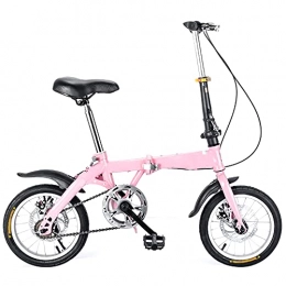 KANULAN Folding Bike KANULAN Mountain Bike Pink Bicycle Variable Speed Folding Bike Thickened High Carbon Steel Frame, Adjustable Saddle, Handlebar, Wear-resistant Tires T(Size:16 inches)