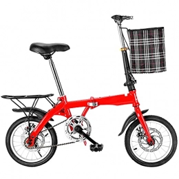 KANULAN Folding Bike KANULAN Mountain Bike Variable Speed Folding Bike, Red Bicycle Adjustable Saddle, Handlebar, Wear-resistant Tires With Basket, Thickened High Carbon Steel Frame T(Size:16 inches)