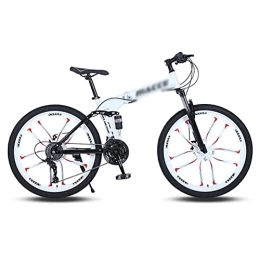 Kays Folding Bike Kays 26 In Foldable Mountain Bike High Carbon Steel Frame 21 / 24 / 27 Speed Foldable MTB Front Suspension Bike For Adults Mens Womens(Size:21 Speed, Color:White)