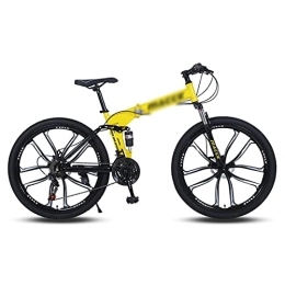 Kays Folding Bike Kays 26 In Foldable Mountain Bike High Carbon Steel Frame 21 / 24 / 27 Speed Foldable MTB Front Suspension Bike For Adults Mens Womens(Size:24 Speed, Color:Yellow)