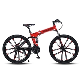 Kays Folding Bike Kays 26 In Foldable Mountain Bike High Carbon Steel Frame 21 / 24 / 27 Speed Foldable MTB Front Suspension Bike For Adults Mens Womens(Size:27 Speed, Color:Red)