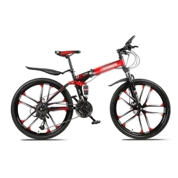 Kays Bike Kays 26 In Folding Mountain Bike 21 Speed Bicycle For Men Or Women MTB Foldable Carbon Steel Frame Frame With Dual Suspension(Size:27 Speed, Color:Red)