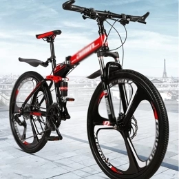 Kays Folding Bike Kays 26 In Mens Mountain Bike Daul Disc Brake 21 / 24 / 27 Speed Folding Bicycle Front Suspension MTB High-Tensile Carbon Steel Frame For A Path, Trail & Mountains(Size:24 Speed, Color:Red)