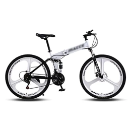Kays Folding Bike Kays 26 In Wheel Dual Disc Brake Bike Folding 21 / 24 / 27 Speed Mountain Bikes Carbon Steel Frame With Lockable Suspension Fork For Men Woman Adult And Teens(Size:21 Speed, Color:White)