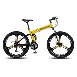 Kays Folding Bike Kays 26 In Wheel Dual Disc Brake Bike Folding 21 / 24 / 27 Speed Mountain Bikes Carbon Steel Frame With Lockable Suspension Fork For Men Woman Adult And Teens(Size:21 Speed, Color:Yellow)
