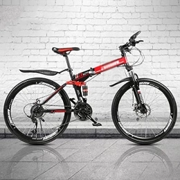 Kays Folding Bike Kays 26 Inch 21 / 24 / 27 Speed Folding Mountain Bike High Carbon Steel Full Suspension MTB Bicycle For Adult Double Disc Brake Outroad Mountain Bicycle For Men Women(Size:21 Speed, Color:Red)