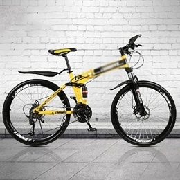 Kays Folding Bike Kays 26 Inch 21 / 24 / 27 Speed Folding Mountain Bike High Carbon Steel Full Suspension MTB Bicycle For Adult Double Disc Brake Outroad Mountain Bicycle For Men Women(Size:21 Speed, Color:Yello)